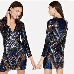 Sequin V-Neck Dress - Black and Blue